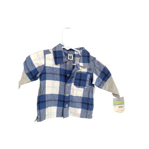 New Carters Boys Infant Baby Size 3 months Long Sleeve Flannel Plaid Button Up S - Picture 1 of 3